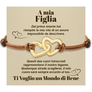 Bracciale Donna Due Cuori Figlia - Corda Intrecciata e Acciaio Inox Lucidato