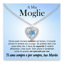 Collana A mia Moglie con Pietra di Zirconia Cubica Azzurra
