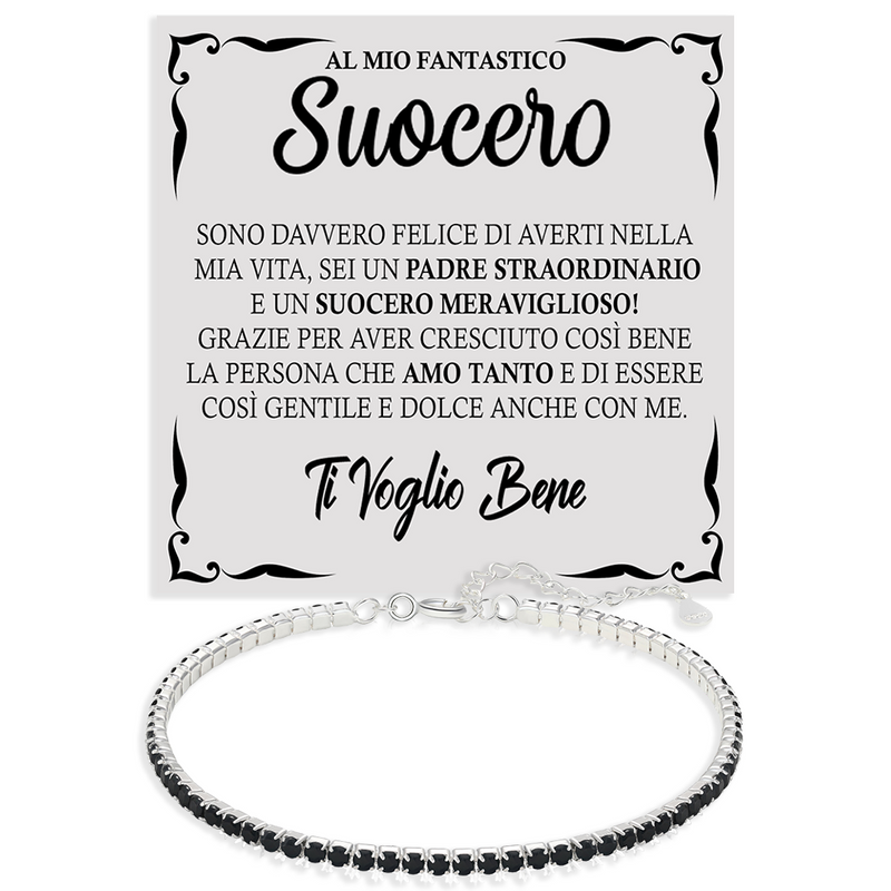 Bracciale Tennis Nero in Argento Sterling 925 - A mio Suocero