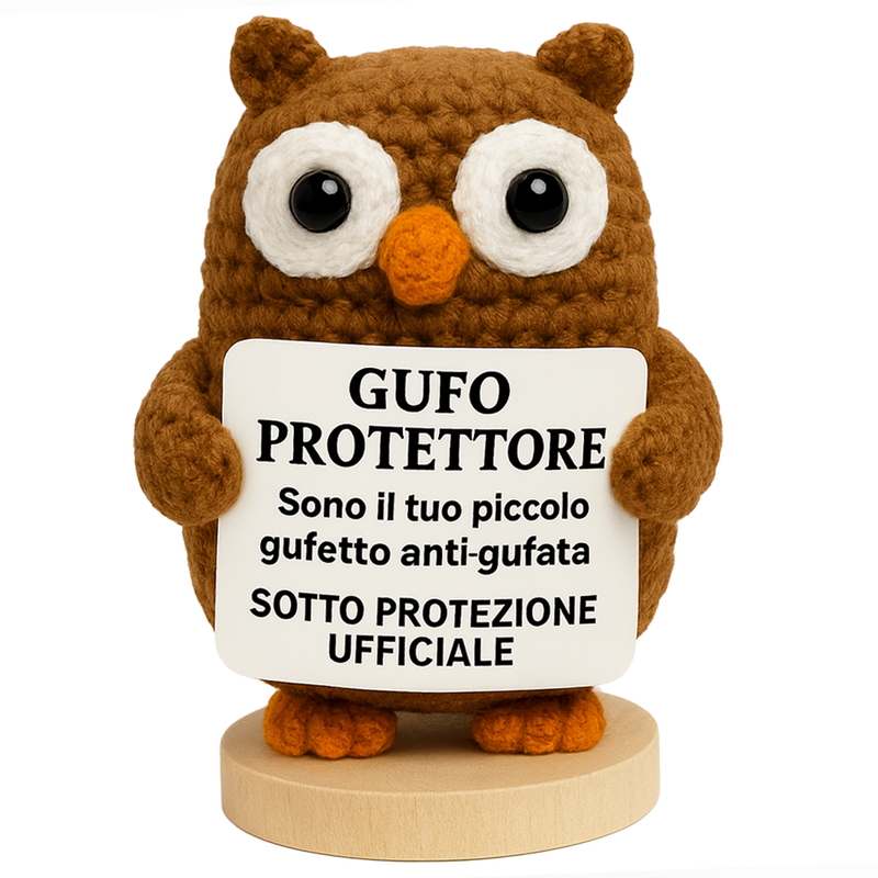 Peluche Crochet Con base in legno - Gufo Protettore