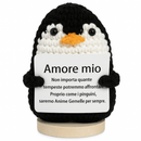 Peluche Crochet Con base in legno - Pinguino Amore mio