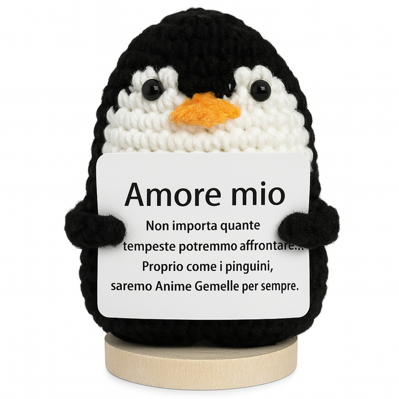 Peluche Crochet Con base in legno - Pinguino Amore mio