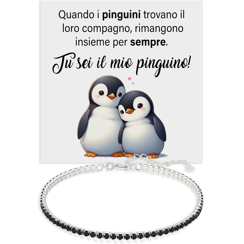 Bracciale Tennis Nero in Argento Sterling 925 - Pinguino