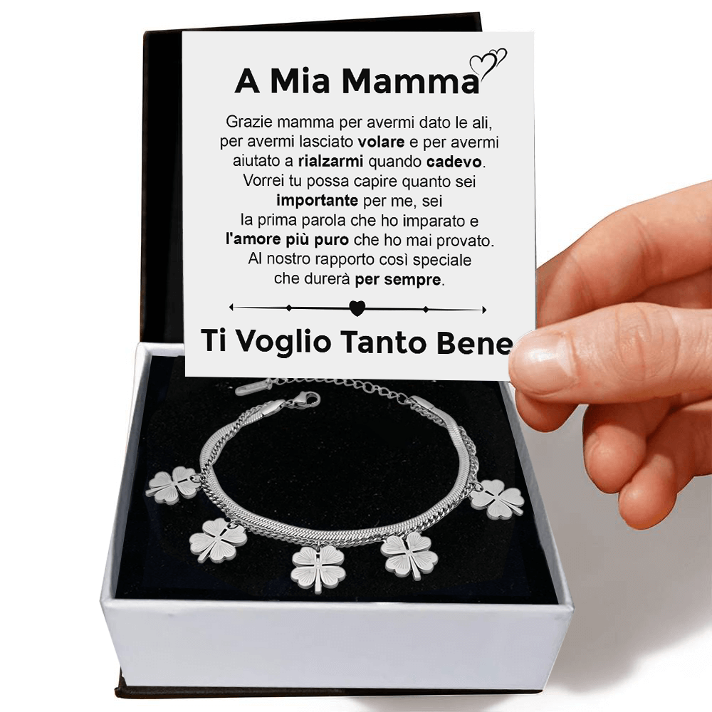 Bracciale Quadrifoglio Portafortuna In Argento 925 Con Onice O Madreperla, Regolabile, Regalo Per Mamma
