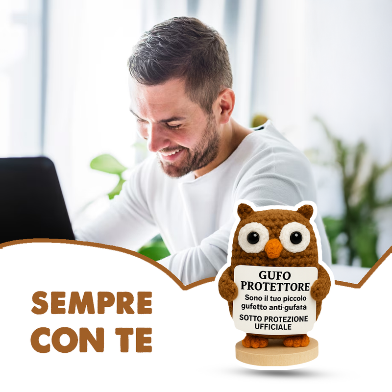 Peluche Crochet Con base in legno - Gufo Protettore