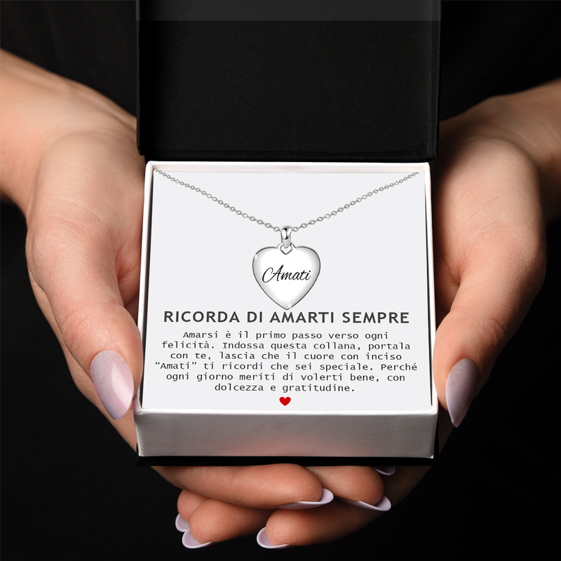 Collana da Donna a Cuore con Incisione 'Amati' in Argento Sterling 925 -  Ricorda di Amarti Sempre