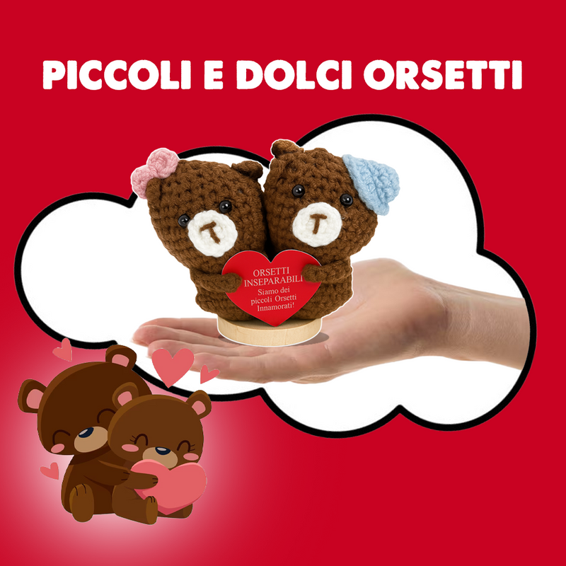 Peluche Crochet con Base in Legno - Orsetti Inseparabili