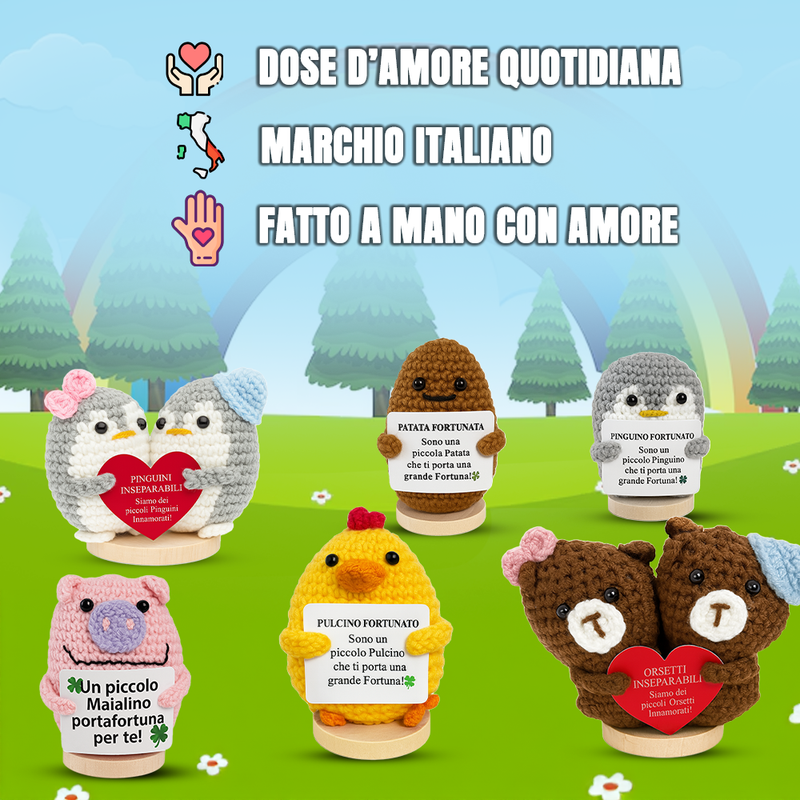 Peluche Crochet Con base in legno - Pinguino Fortunato