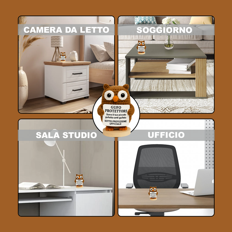 Peluche Crochet Con base in legno - Gufo Protettore