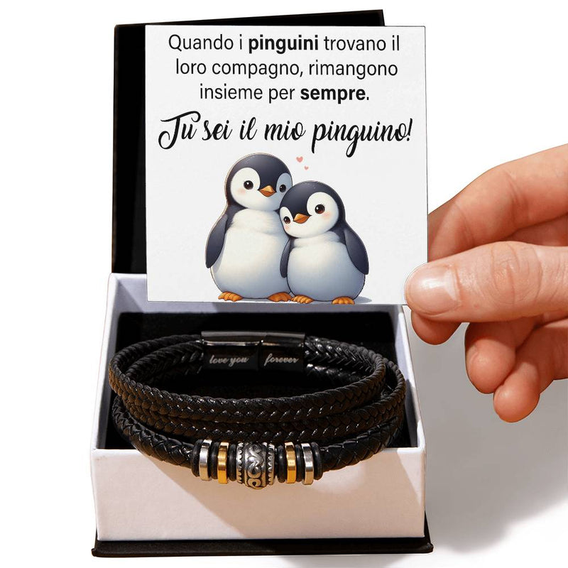 Bracciale Pelle Intrecciata - Pinguino